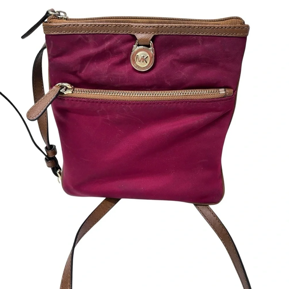 MICHAEL KORS Kempton Claret Burgundy Nylon Pocket Crossbody Bag